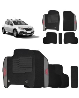 Jogo de Tapete Carpete Sandero Stepway 2008 a 2025 Preto 5 Peças