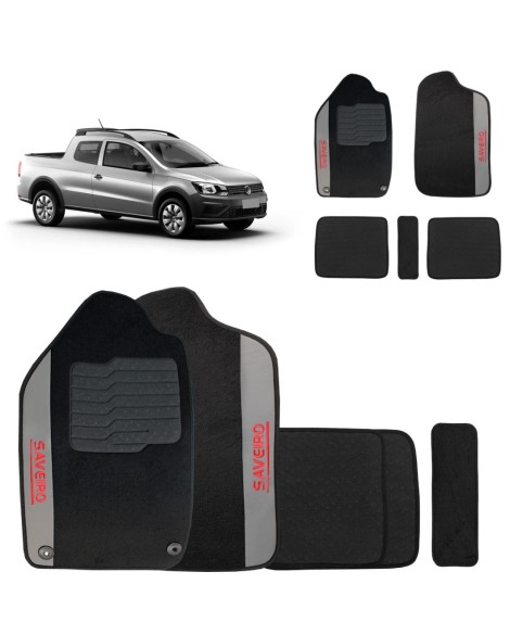 Jogo de Tapete Carpete Saveiro CD 2013 a 2026 Preto 5 Peças